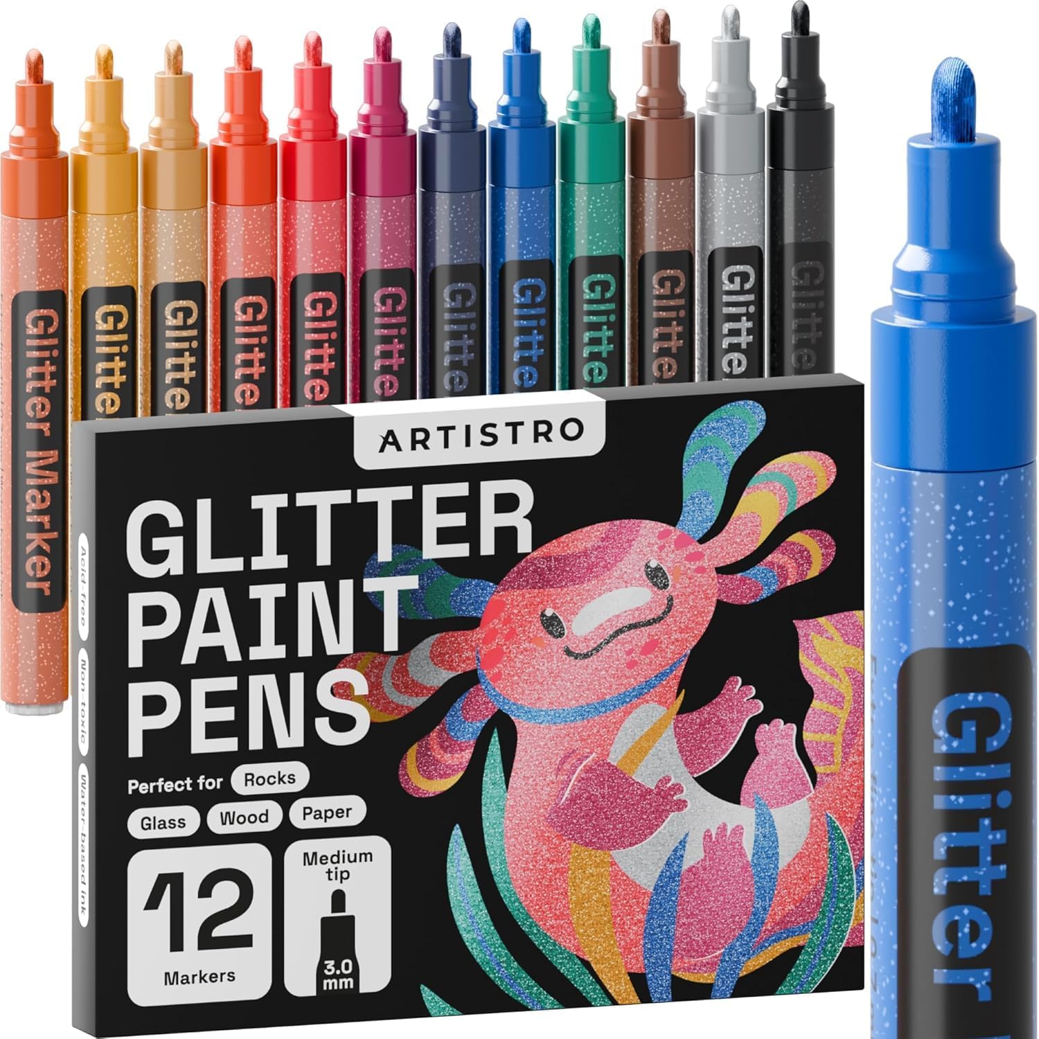 12 Glitter Paint Pens Sparkly and Shiny for Rock Painting, Stone, Cera
