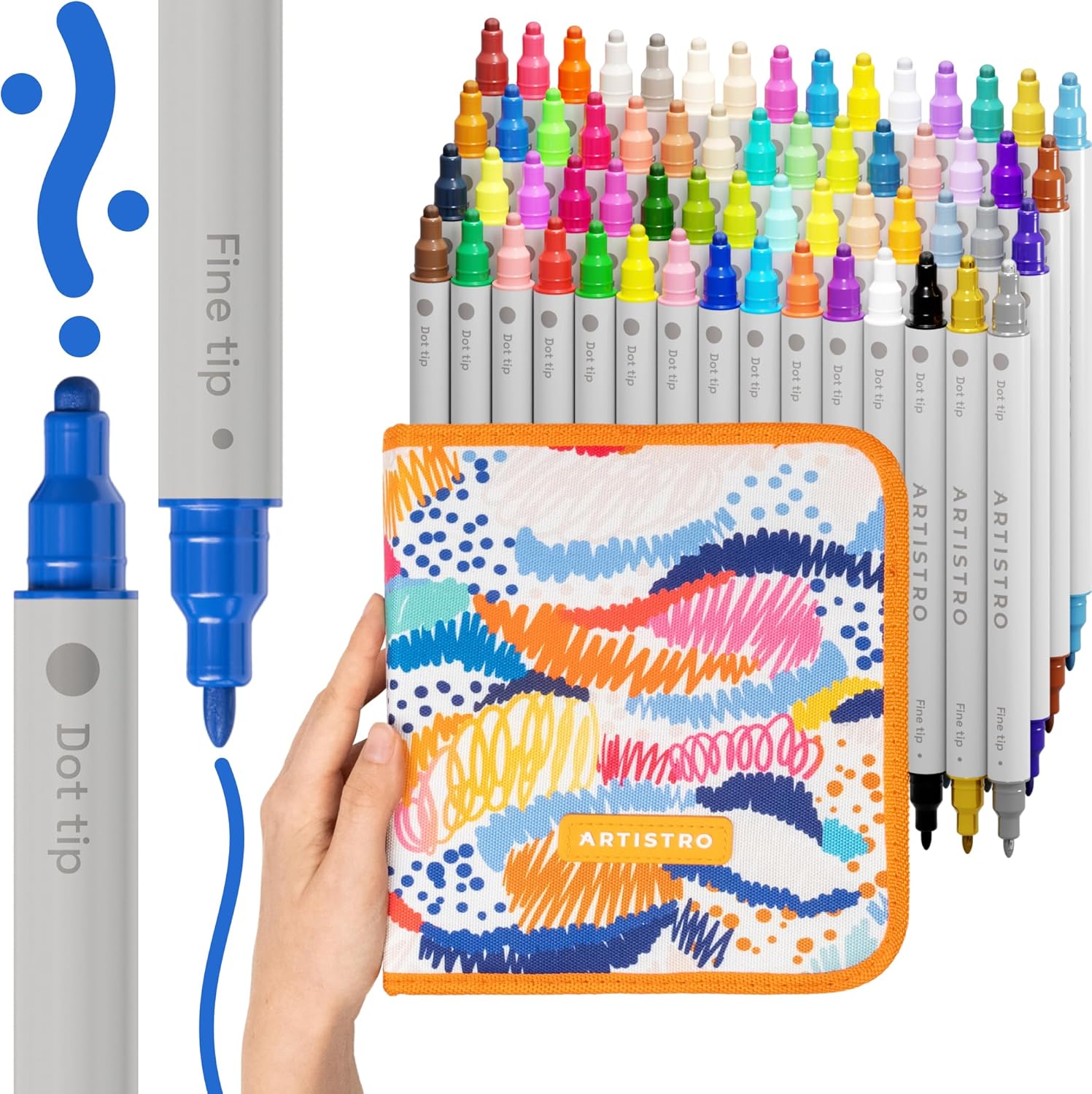 60 Acrylic Paint Pens, Acrylic Paint Markers, Fabric Markers For Textile, Canvas, Rock, Glass, Wood, Paper, Pumpkin, DIY, Paint Markers For Kids And Adults Dual Tip Dot Fine 60