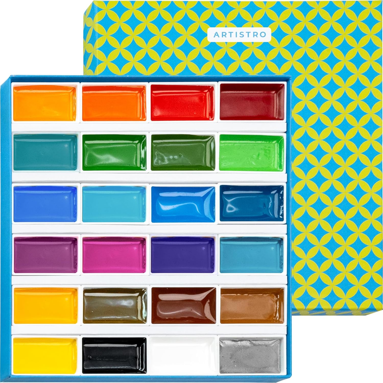 ARTISTRO Watercolor Paint Set - 24 Pigment-Rich Colors, XL Pans, ASTM-I Lightfastness, High Tinting Strength - for Adults & Kids 850061713483