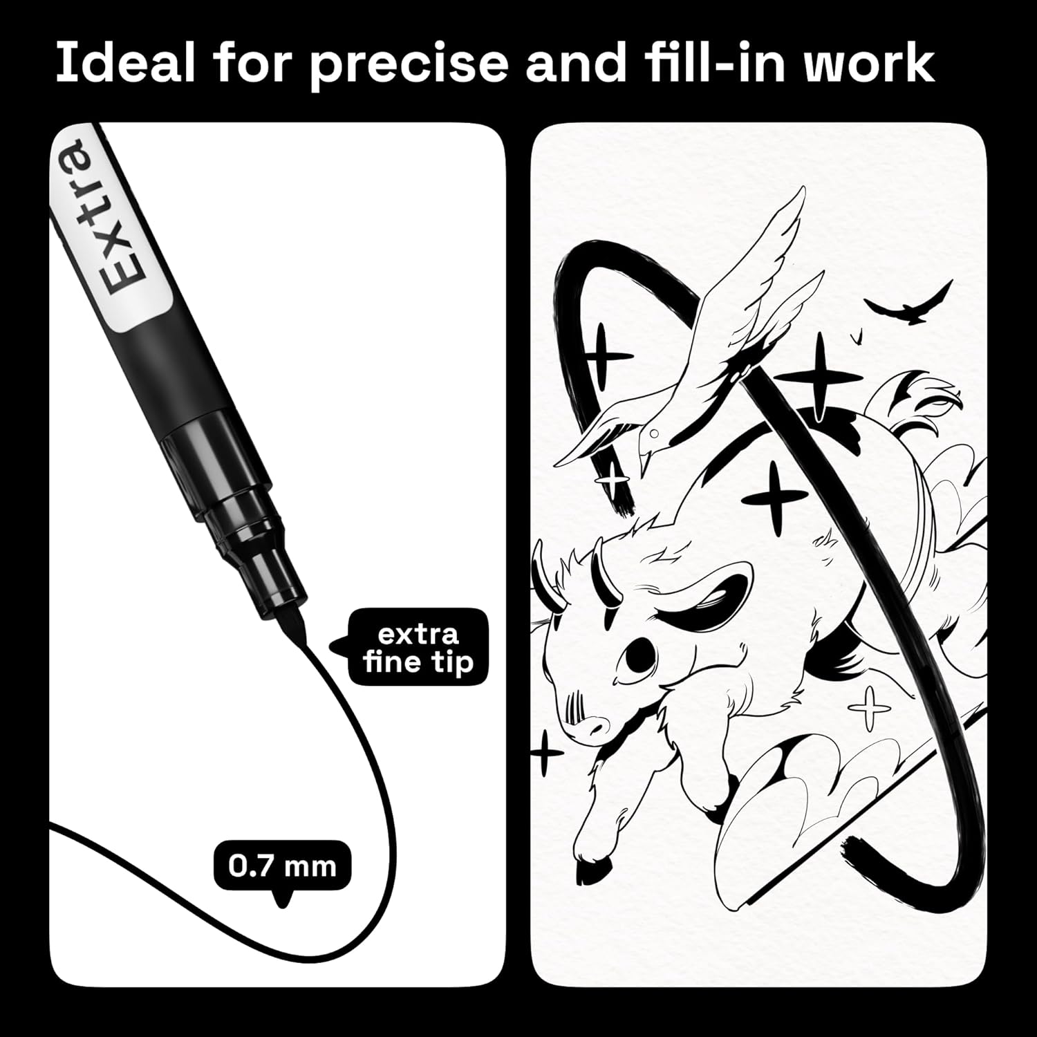 ARTISTRO Black Paint Pens for Rock Painting, Stone, Ceramic, Glass, Wood, Tire, Fabric, Metal, Canvas. Set of 5 Water Based Black Markers for Acrylic Painting Extra Fine Point Tip