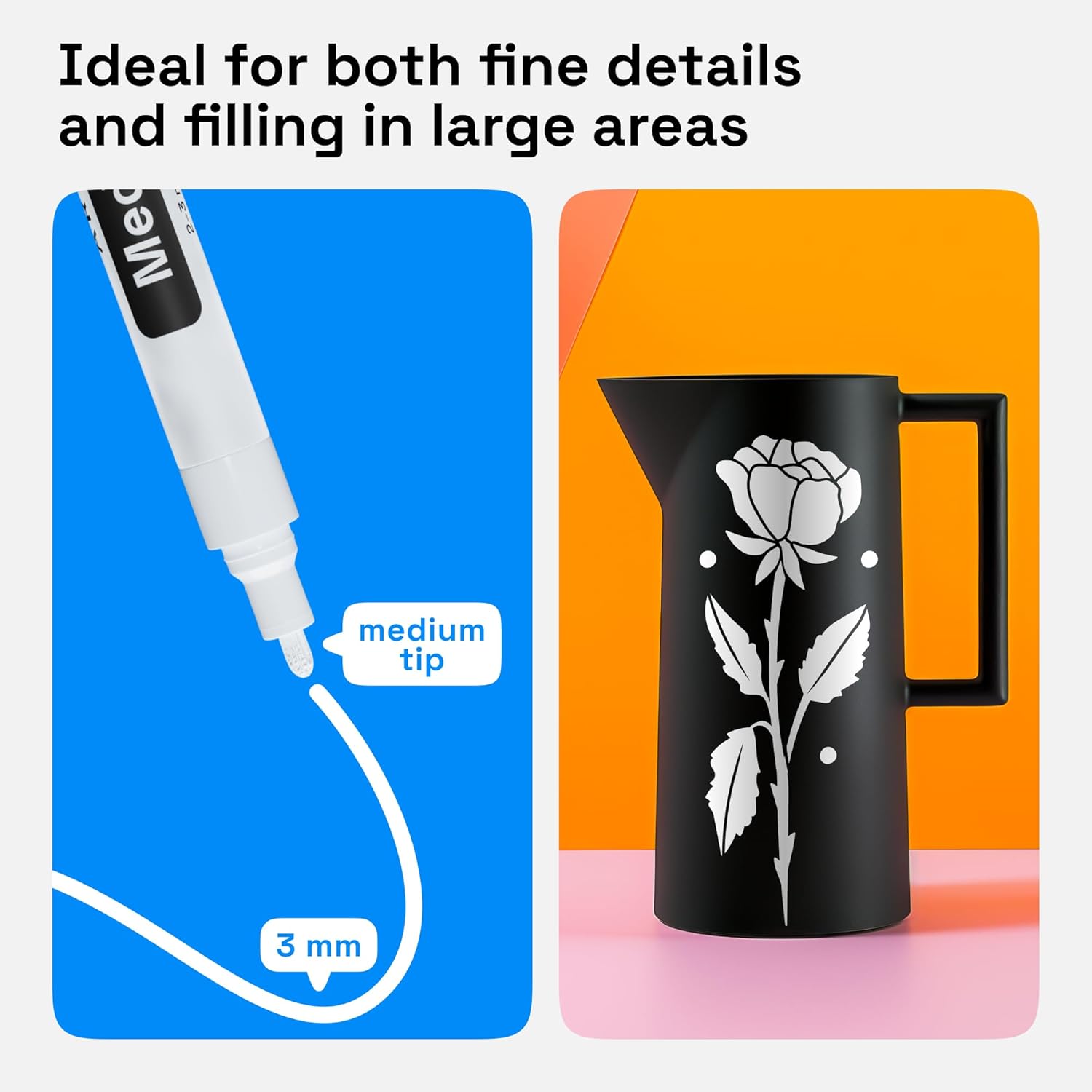 ARTISTRO 2 White Permanent Marker - Waterproof Markers for Tire, Fabric, Rocks, Glass, Ceramic, Wood, Paper - Oil Based Paint Pens - Medium Tip 3mm