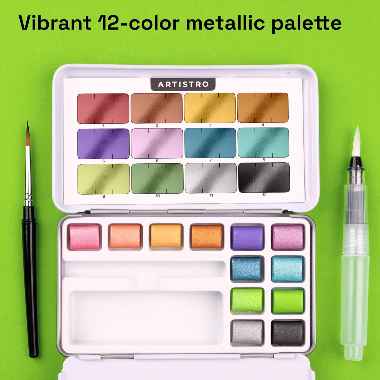 Metallic Watercolor Paint Set 12 Colors, Travel Watercolor Set with Metallic Watercolor Paints, Water Color Paint Sets for Kids, Mini Water Colors Paint Adult Set for Beginners and Amateurs