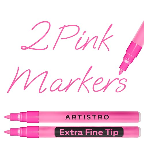 ARTISTRO 2 Pink Acrylic Paint Markers - 0.7mm Extra Fine-Tip Paint Pens - Perfect for Crafting, Art Projects, & More