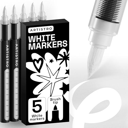 ARTISTRO 5 White Paint Pen for Rock, Glass, Ceramic, Wood, Tire, Fabric, Metal, Canvas, Marking, Painting - Set of 5 Acr