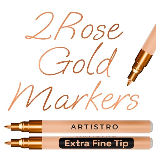 ARTISTRO 2 Rose Gold Acrylic Paint Markers - 0.7mm Extra Fine-Tip Paint Pens - Perfect for Crafting, Art Projects, & Mor