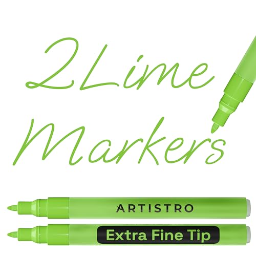 ARTISTRO 2 Light Green Acrylic Paint Markers - 0.7mm Lime Extra Fine-Tip Paint Pens - Perfect for Crafting, Art Projects