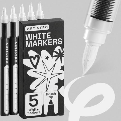 ARTISTRO White Paint Pens - Brush Tips - Set of 5