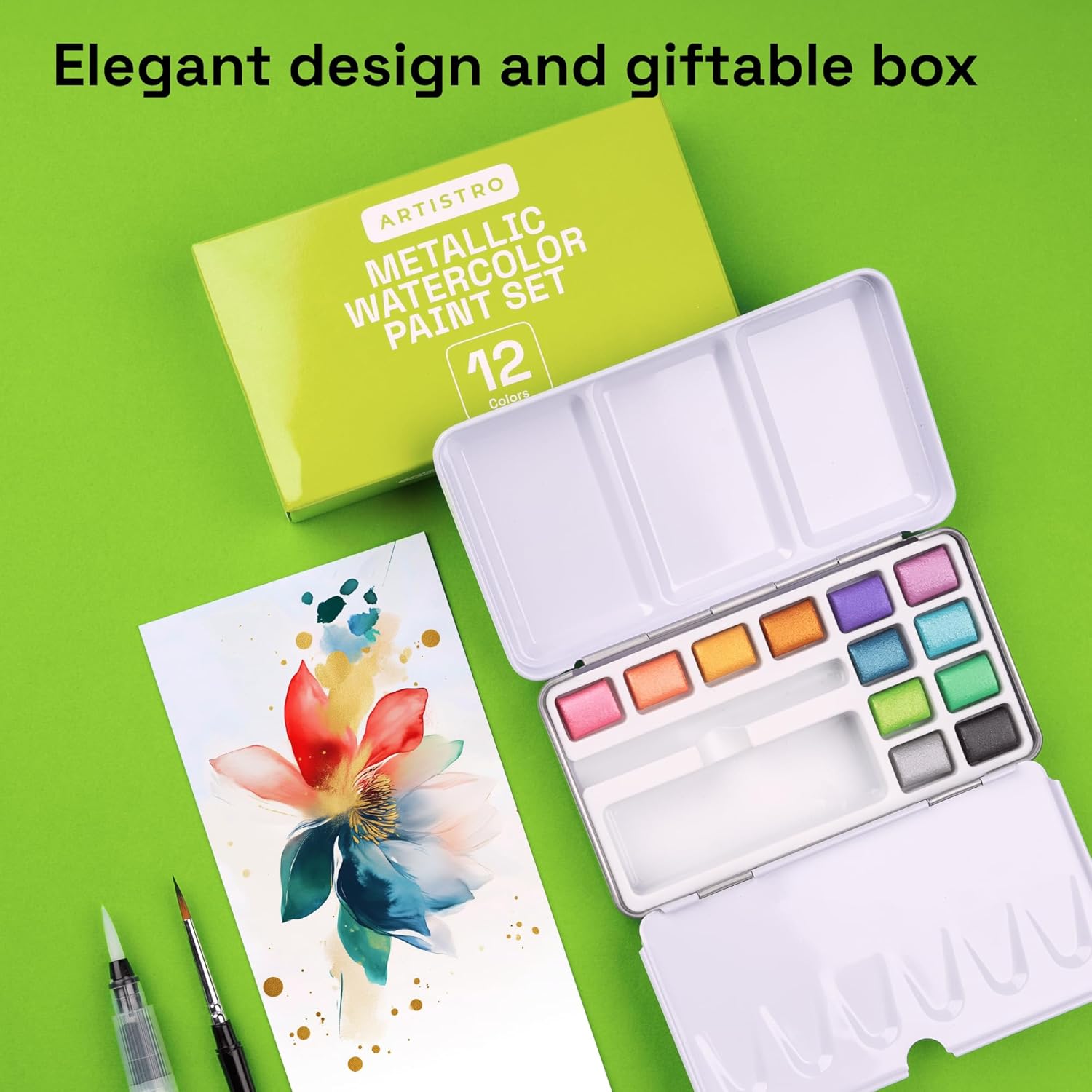 Metallic Watercolor Paint Set 12 Colors, Travel Watercolor Set with Metallic Watercolor Paints, Water Color Paint Sets for Kids, Mini Water Colors Paint Adult Set for Beginners and Amateurs