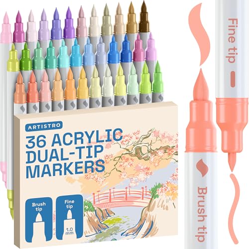 ARTISTRO 36 Pastel Dual-Tip Acrylic Paint Marker Pens for Drawing