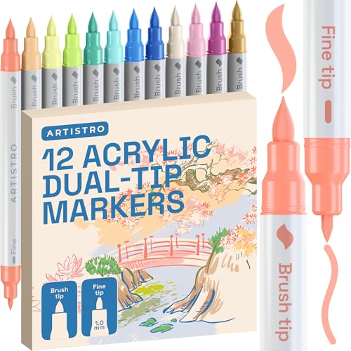 ARTISTRO 12 Pastel Dual-Tip Acrylic Paint Marker Pens for Drawing