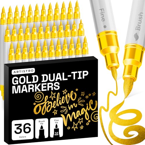 ARTISTRO 36 Gold Dual-Tip Acrylic Paint Marker Pens for Drawing