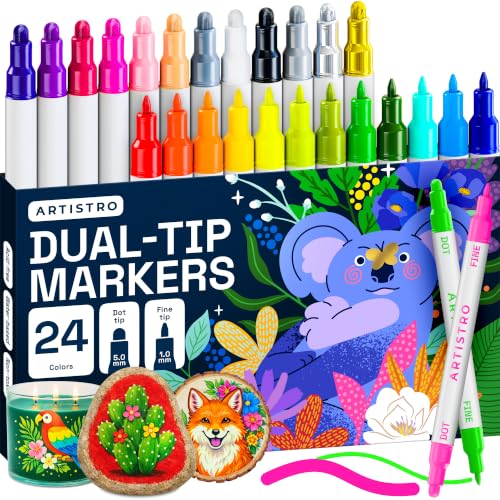 ARTISTRO 24 Mixed Colors Dual-Tip Acrylic Paint Marker Pens