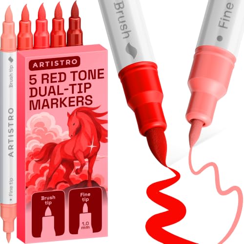 ARTISTRO 5 Red Tones Dual-Tip Acrylic Paint Marker Pens for Drawing