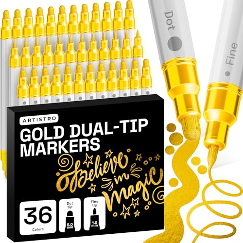 ARTISTRO Gold Dual-Tip Acrylic Paint Marker Pens - Set of 36
