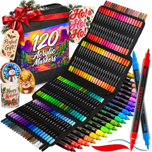ARTISTRO 120 Acrylic Paint Markers, Dual-Tip Paint Pens, Black Bag