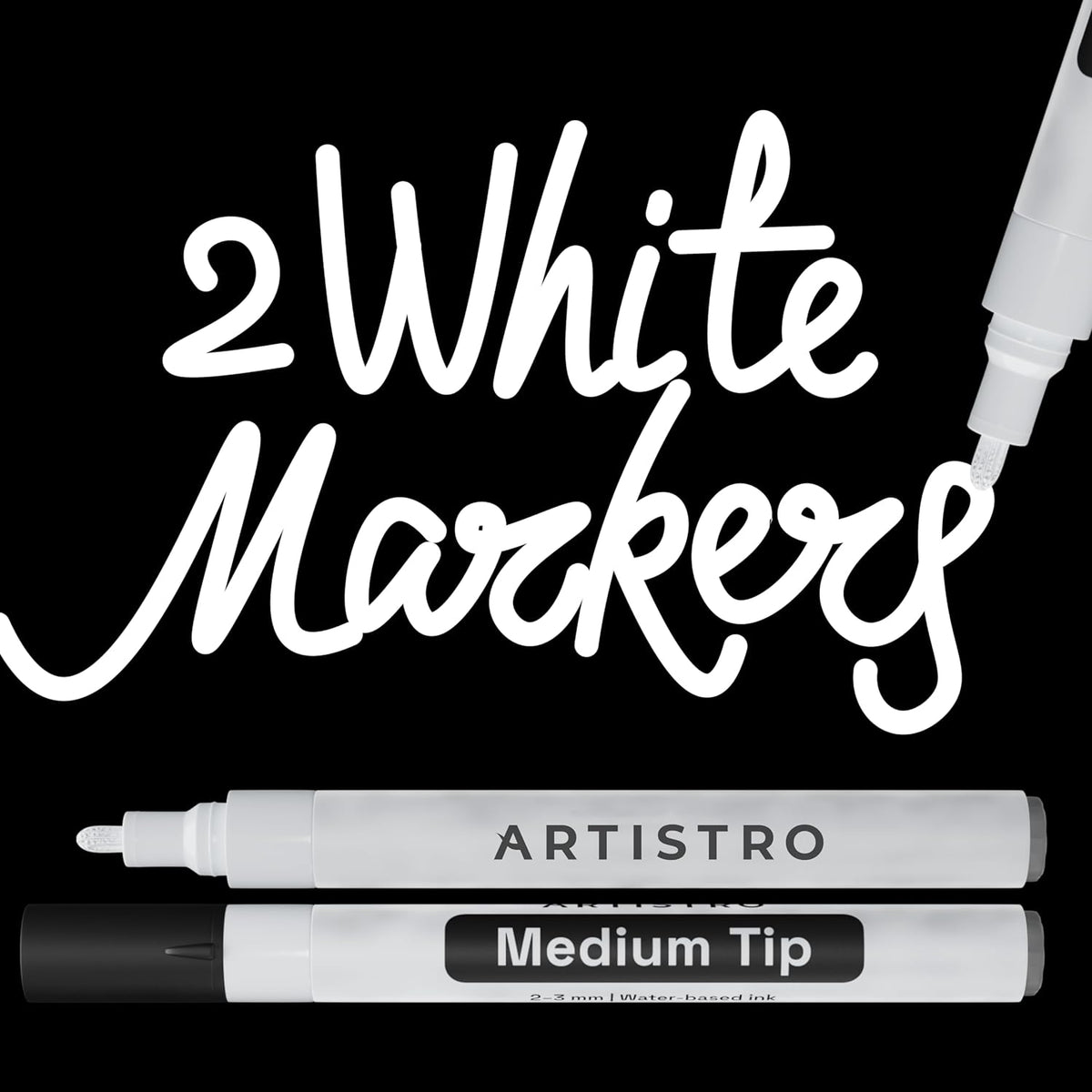 2 white acrylic 3mm medium tip paint pens