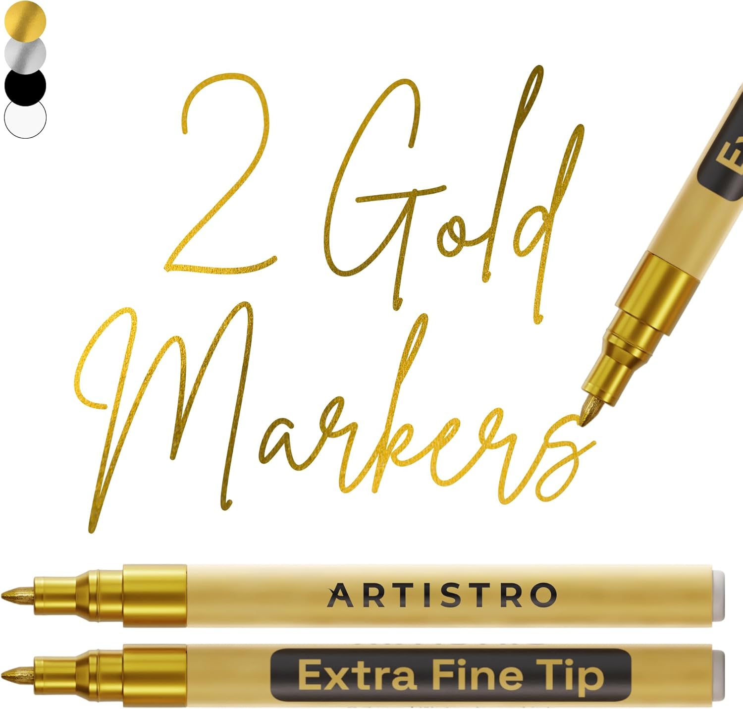 ARTISTRO 2 Gold Acrylic Paint Markers - 0.7mm Extra Fine-Tip Paint Pens - Perfect for Crafting, Art Projects, & More