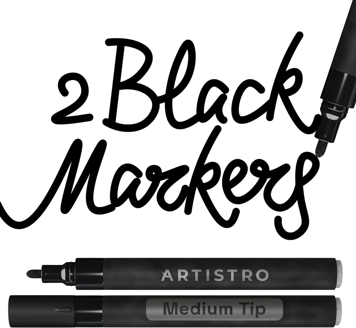 ARTISTRO 2 Black Acrylic Paint Markers - 3mm Medium-Tip Paint Pens - Perfect for Crafting, Art Projects, & More