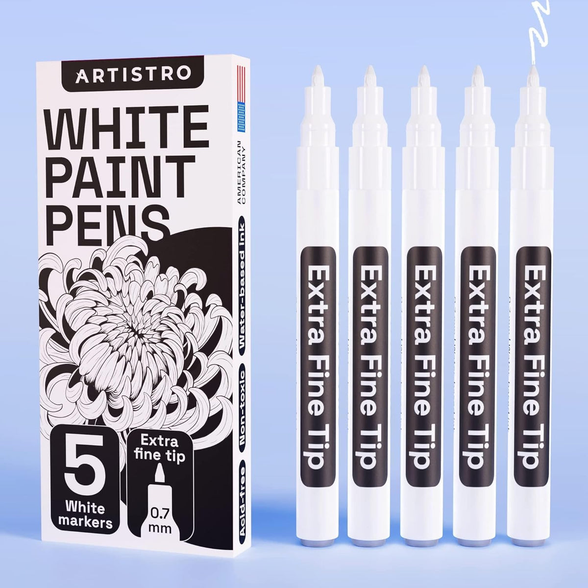 ARTISTRO 5 White Paint Pen for Rock Painting, Stone, Ceramic, Glass, Wood, Tire, Fabric, Metal, Canvas. Set of 5 Acrylic Paint White Marker Water-based Extra-fine Tip