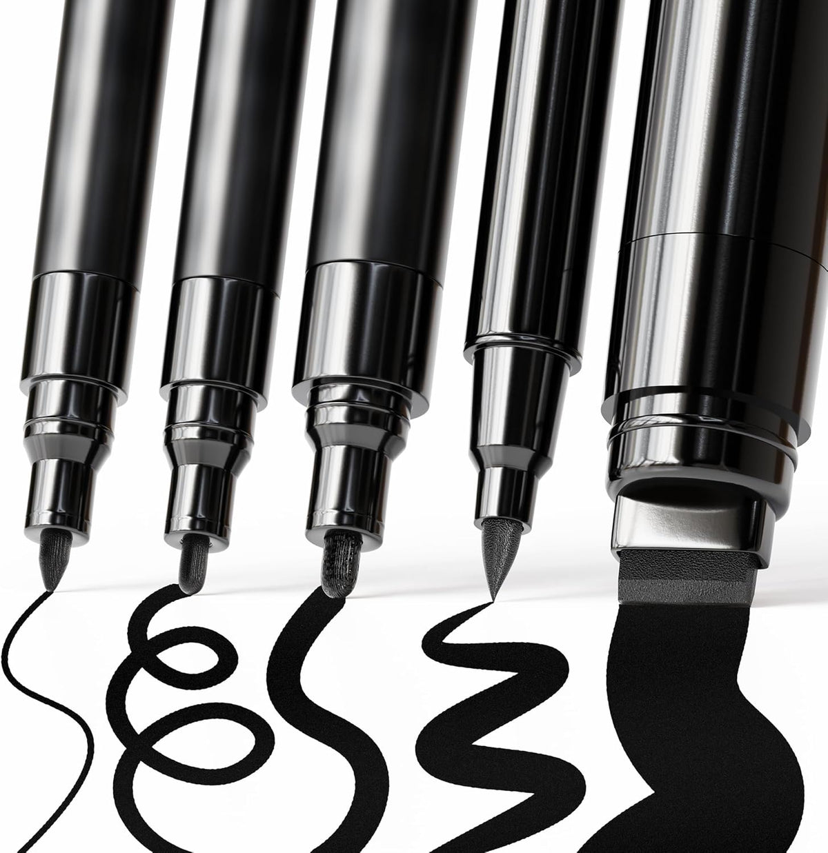 ARTISTRO 5 Black Paint Pen for Rock, Glass, Ceramic, Wood, Tire, Fabric, Metal, Canvas, Marking, Painting - Set of 5 Acrylic Paint Markers Water-based - Different Tips