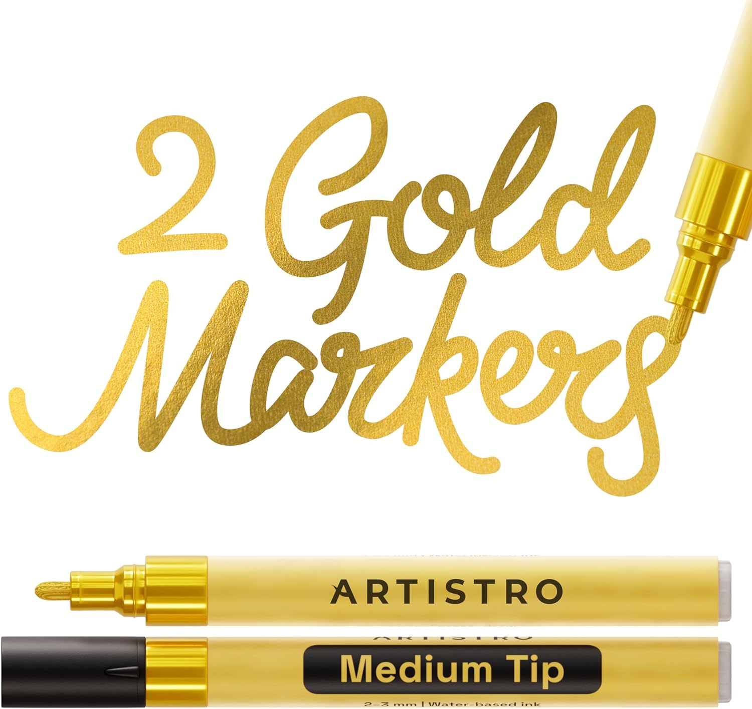 TFIVE Gold Paint Marker Paint Pens - 2 Pack Acrylic Permanent Marker, 2-3mm  Medium Tip, Paint Pen for Art Projects, Drawing, Rock Painting, Ceramic