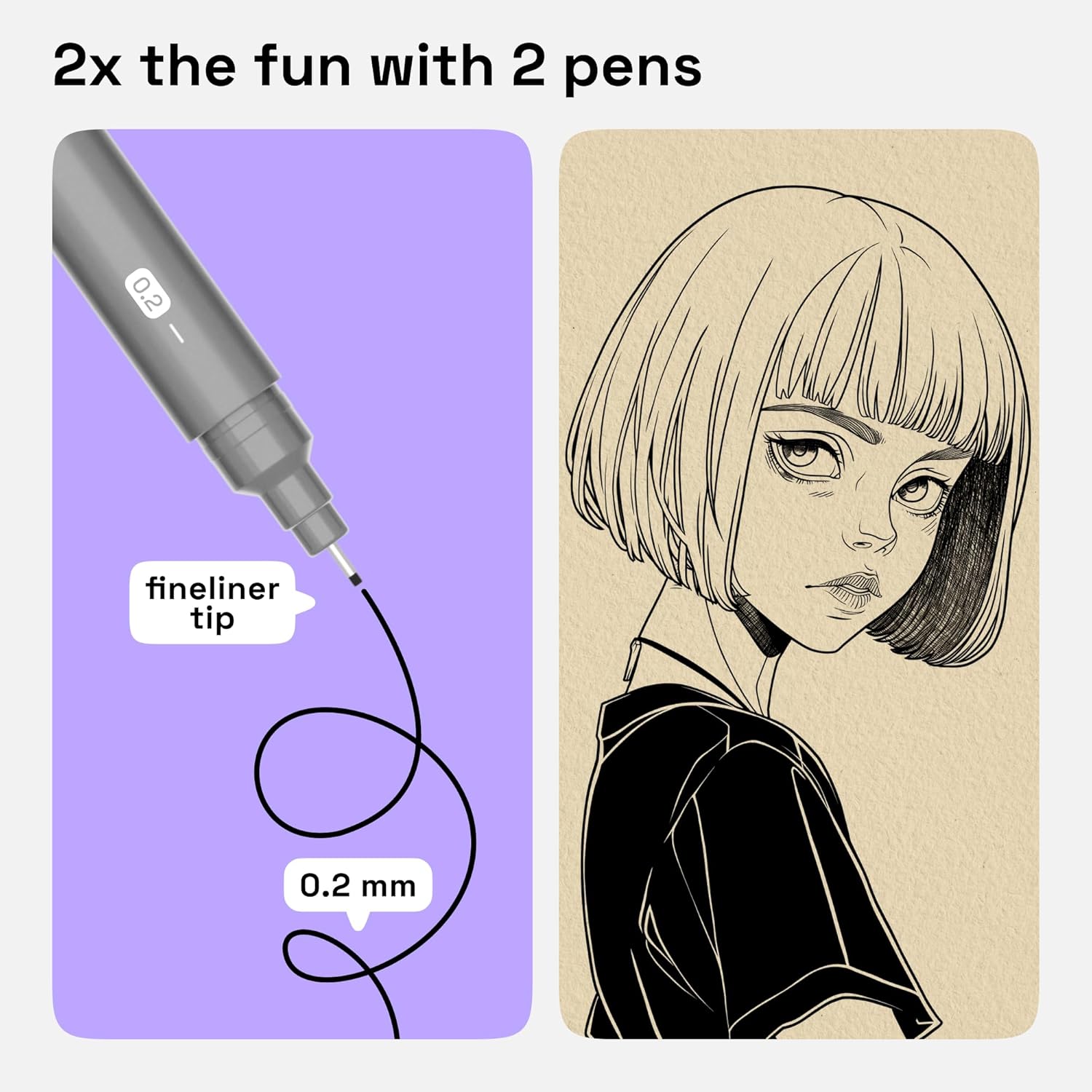 ARTISTRO Set of 2 Fineliner Pens, Black Micro Pens for Drawing, Waterproof Archival Ink, Ultra Fine Tip Pens for Illustration, Technical Pen, Sketching, Writing, Drawing, Journaling, Pair of Fine Tip