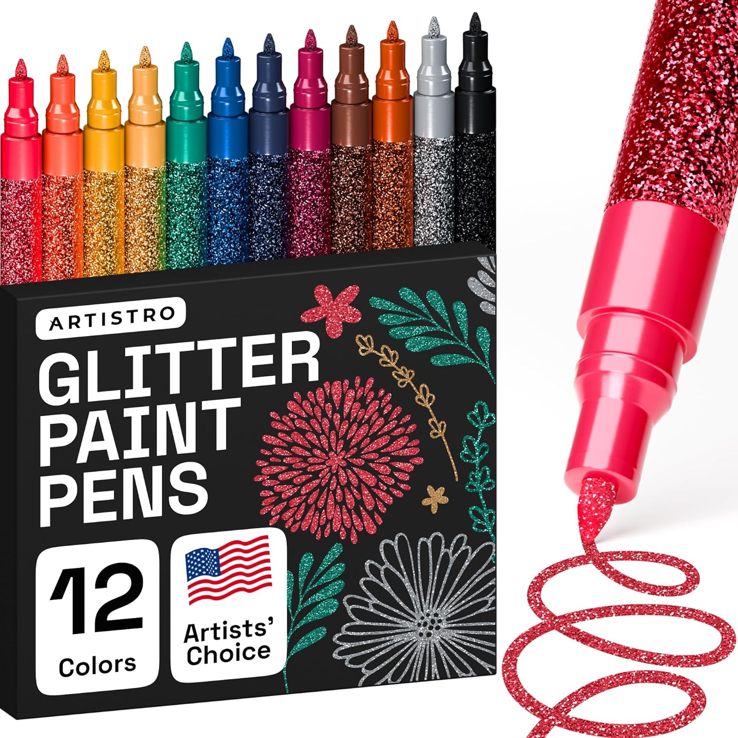 ARTISTRO 12 Glitter Paint Pens Sparkly and Shiny for Rock Painting, St
