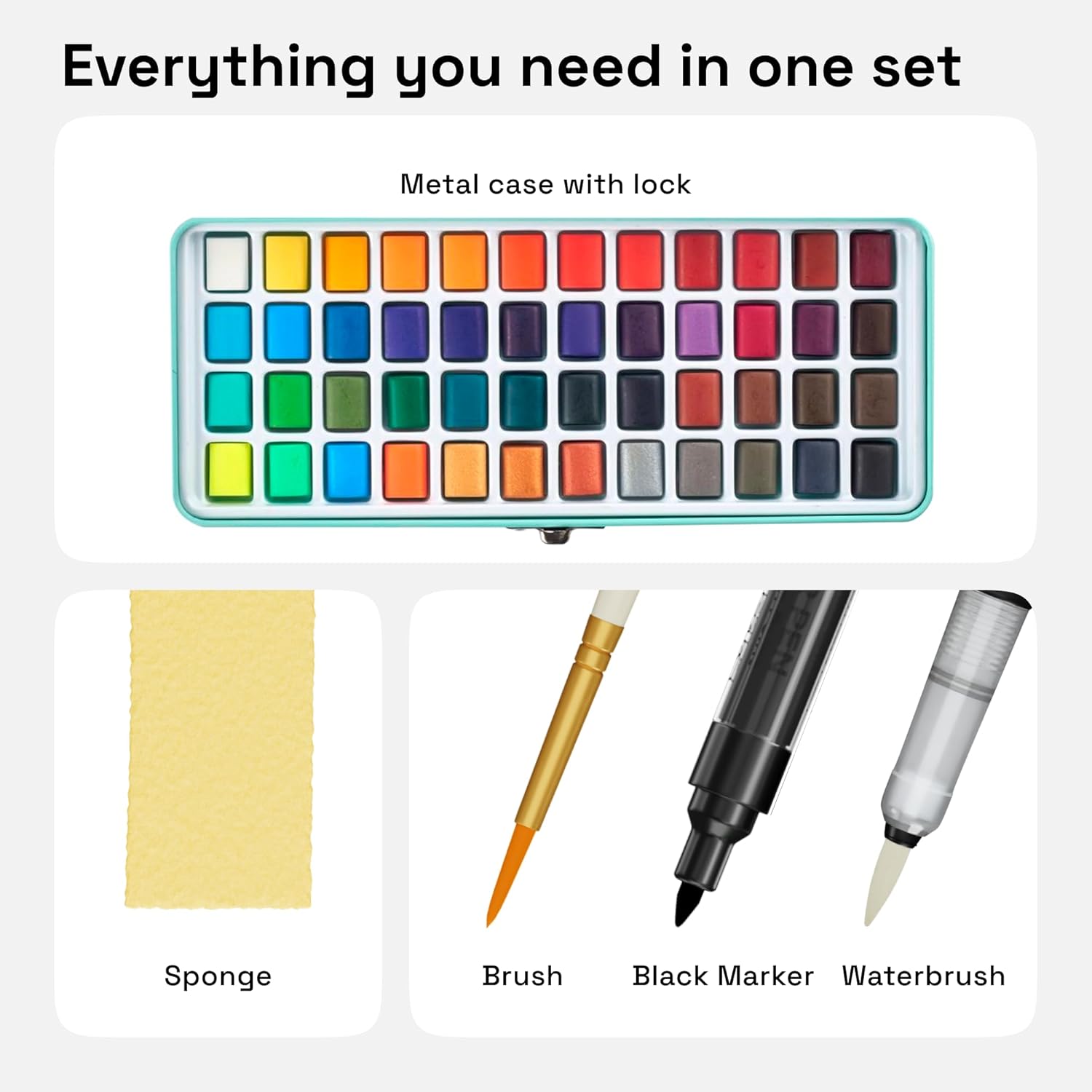 ARTISTRO Watercolor Paint Set, Vivid Colors in Portable Box, Palette set, Including Metallic and Fluorescent Colors. Perfect Travel Watercolor Set for Artists, Amateur Hobbyists and Painting