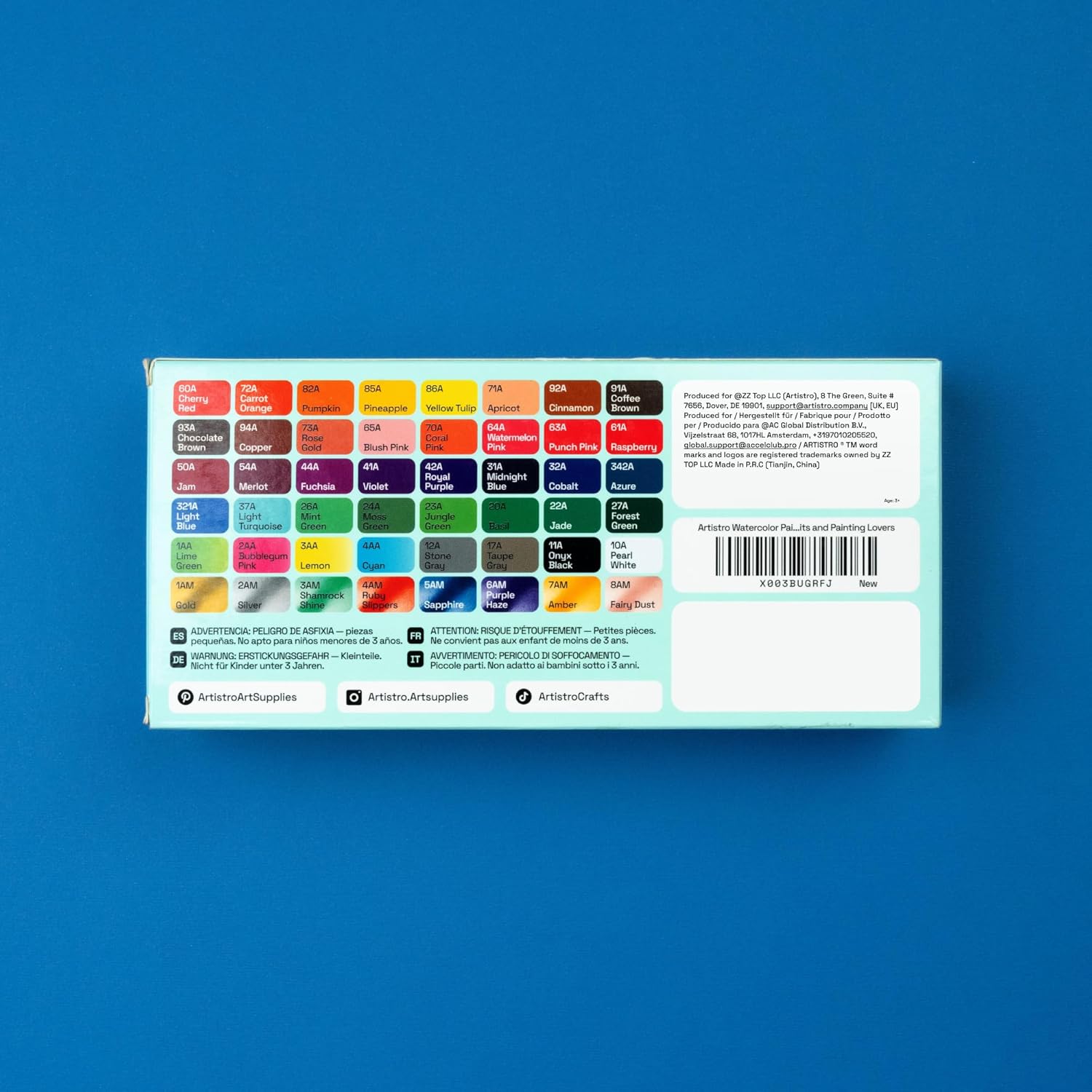ARTISTRO Watercolor Paint Set, Vivid Colors in Portable Box, Palette set, Including Metallic and Fluorescent Colors. Perfect Travel Watercolor Set for Artists, Amateur Hobbyists and Painting
