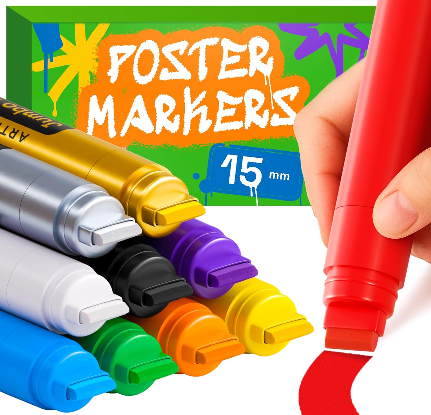 ARTISTRO Poster Markers Jumbo Set Acrylic Markers with 15mm Wide Jumbo Tip for Murals Tagging Posters - Large for Rock Wood Plastic Leather Metal Fabric Ceramic