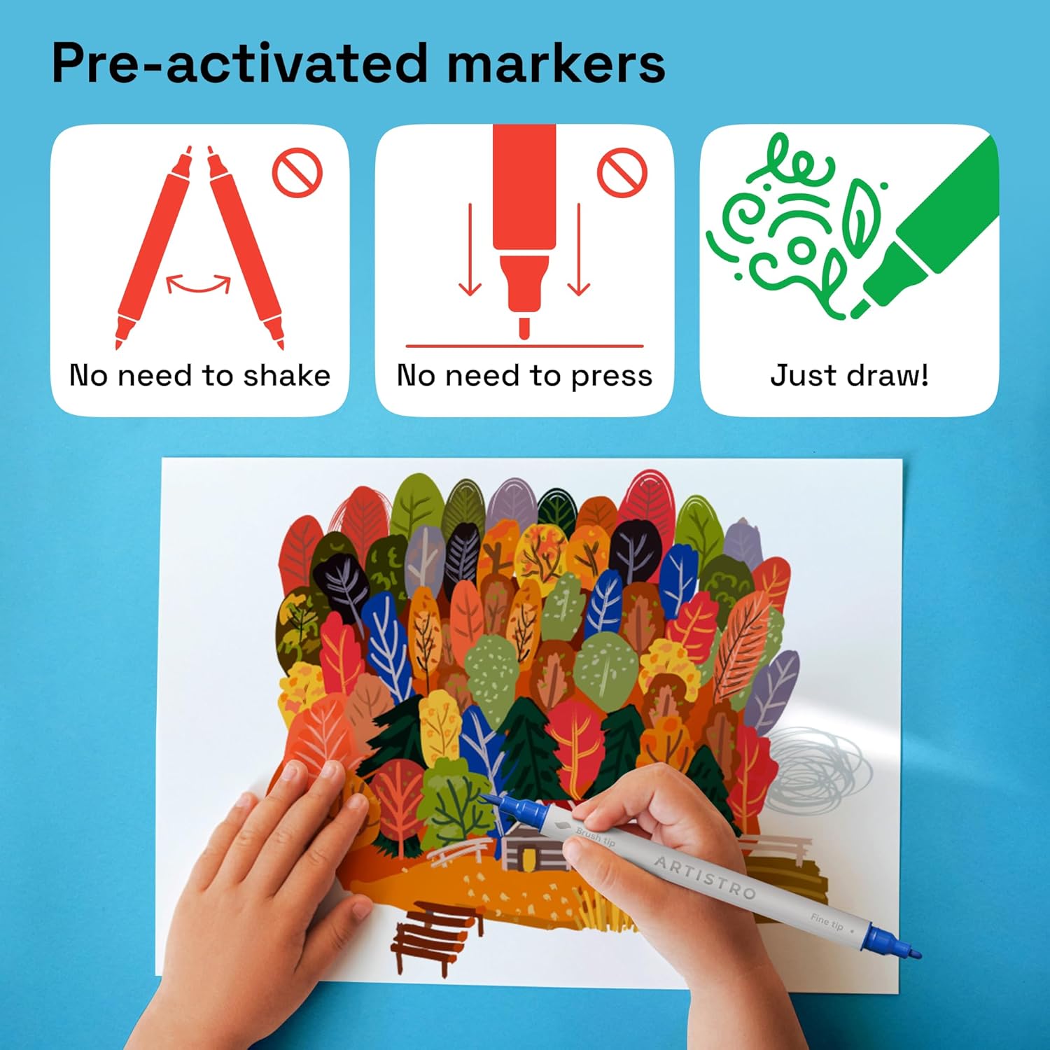ARTISTRO 24 Dual Tip Fabric Markers - Acrylic Drawing Markers for All Ages & Levels - Fabric Paint Pens for Personalizing Clothes, T Shirts, Bags, Canvas, Textiles (Brush + Fine)