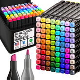 Alcohol Dual Tip Markers Set of 80 with No Bleed Ink, Bonus Case and Vibrant Fade-Resistant Colors, Art Supplies for Sketching, Manga, Drawing, Adult Coloring Books, Card Making (Fine & Chisel)