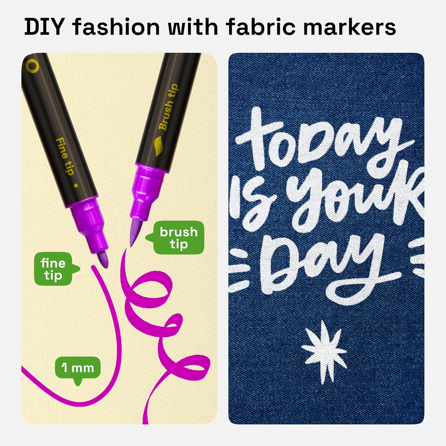 ARTISTRO 24 Dual-Tip Fabric Markers - Fabric Decorating Kit - Permanent for Clothes - No Bleed Pens for T-Shirts, Bags, Textile, Canvas, and More (Brush Tip and Fine Tip)