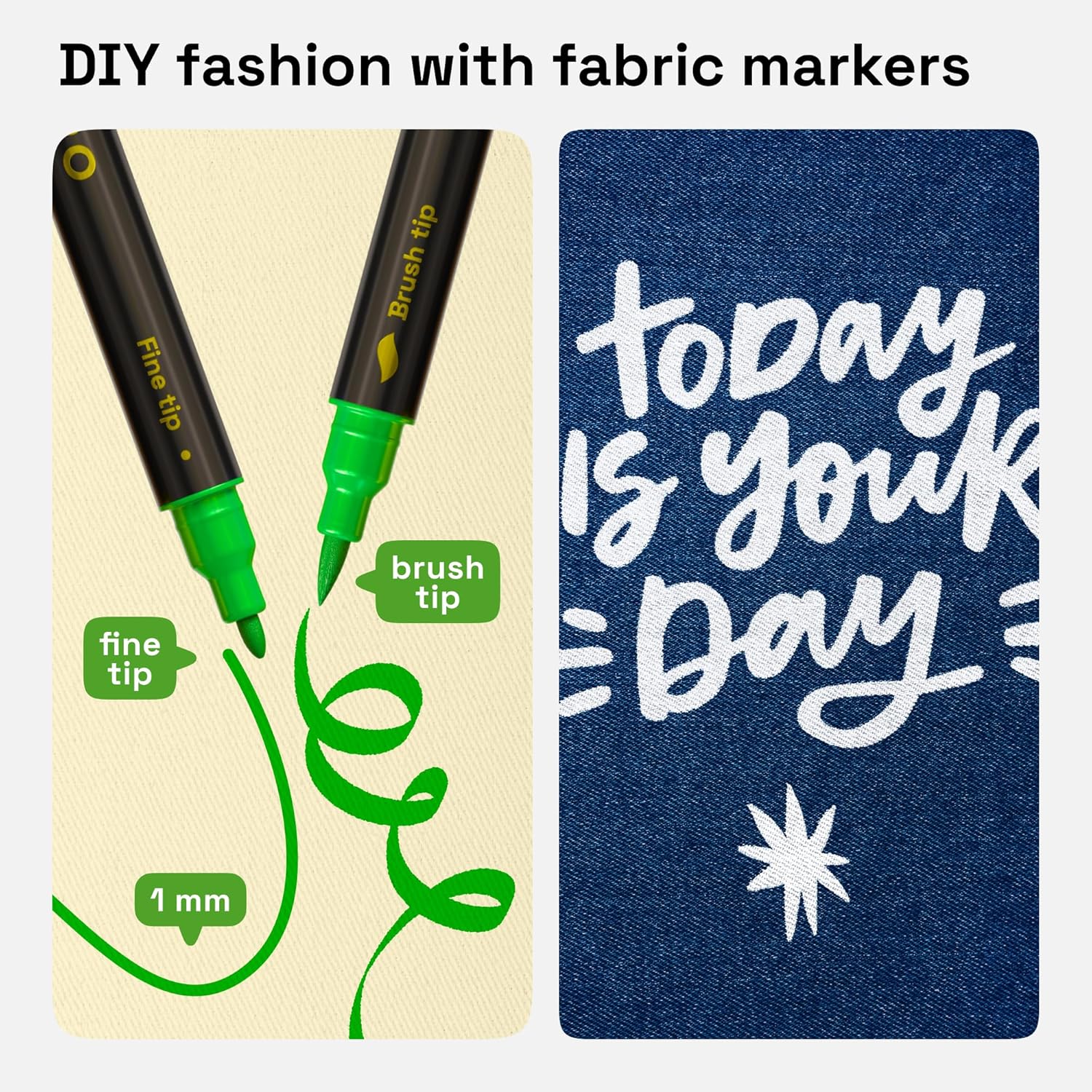 ARTISTRO 36 Dual-Tip Fabric Markers - Fabric Decorating Kit - Permanent for Clothes - No Bleed Pens for T-Shirts, Bags, Textile, Canvas, and More (Brush Tip and Fine Tip)