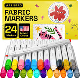ARTISTRO 24 Fabric Markers - Fine Tip Fabric Markers Permanent for Clothes - No Bleed Pens for T-Shirts, Bags, Textile, Canvas, and more