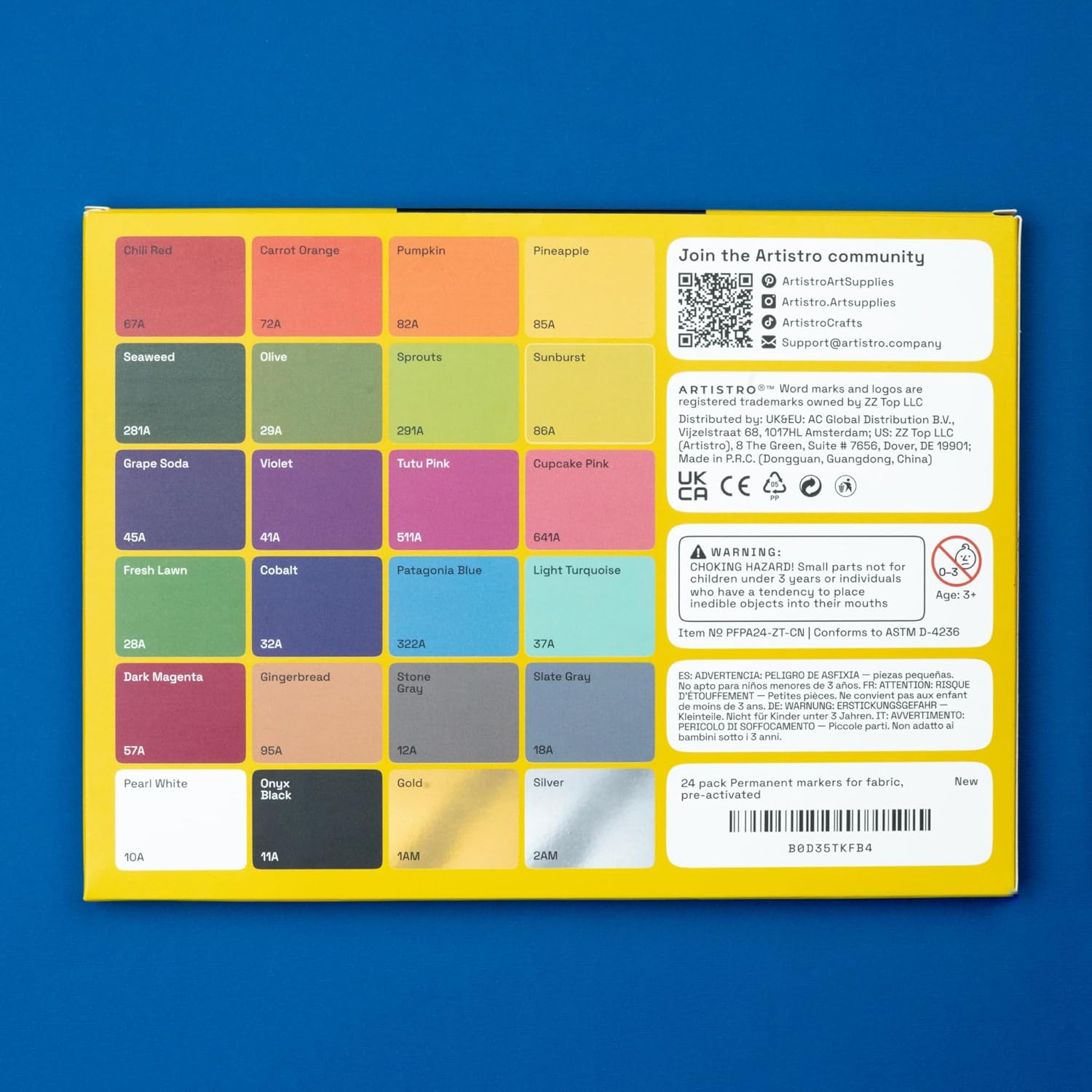 ARTISTRO 24 Fabric Markers - Fine Tip Fabric Markers Permanent for Clothes - No Bleed Pens for T-Shirts, Bags, Textile, Canvas, and more