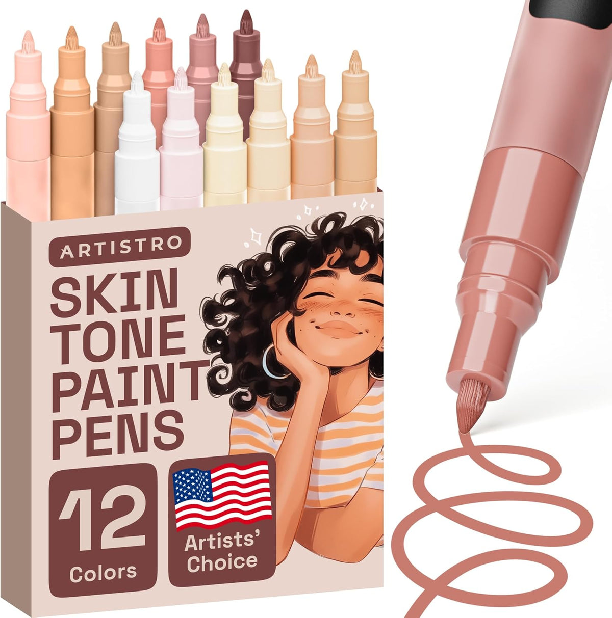 ARTISTRO 12 Skin Tones Acrylic Paint Markers Water-based Extra-fine Tip - Multi-Surface Paint Pens in Soft Colors