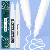 ARTISTRO 2 White Permanent Marker - Waterproof Markers for Fabric, Rocks, Glass, Wood, Paper - Oil Based Paint Pens - Extra-Fine Tip 0.7mm