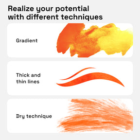 realize your potential with different techniques: gradient, thick & thin lines, dry technique