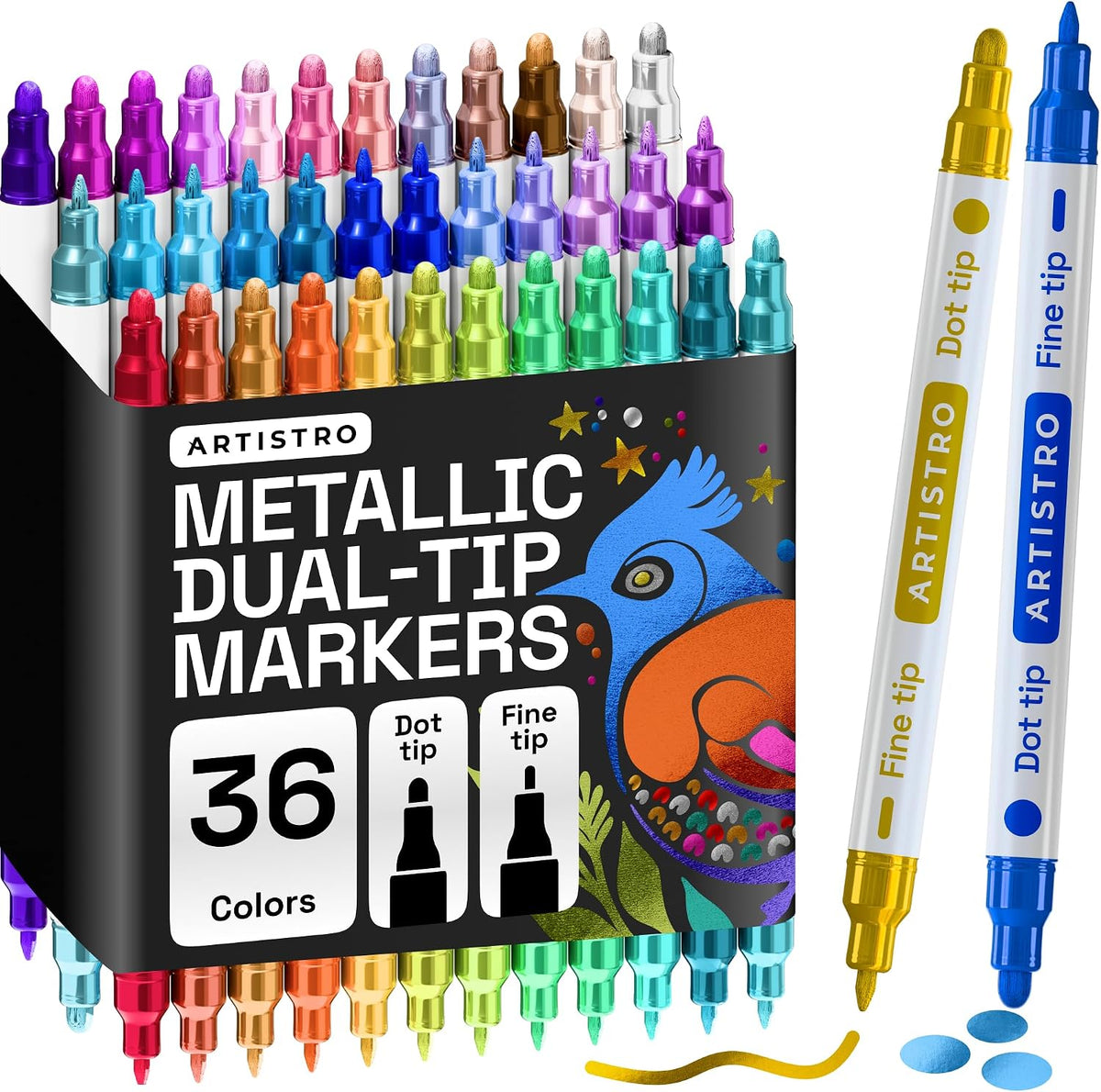 ARTISTRO Metallic Dual-Tip Acrylic Paint Marker Pens - Set of 36