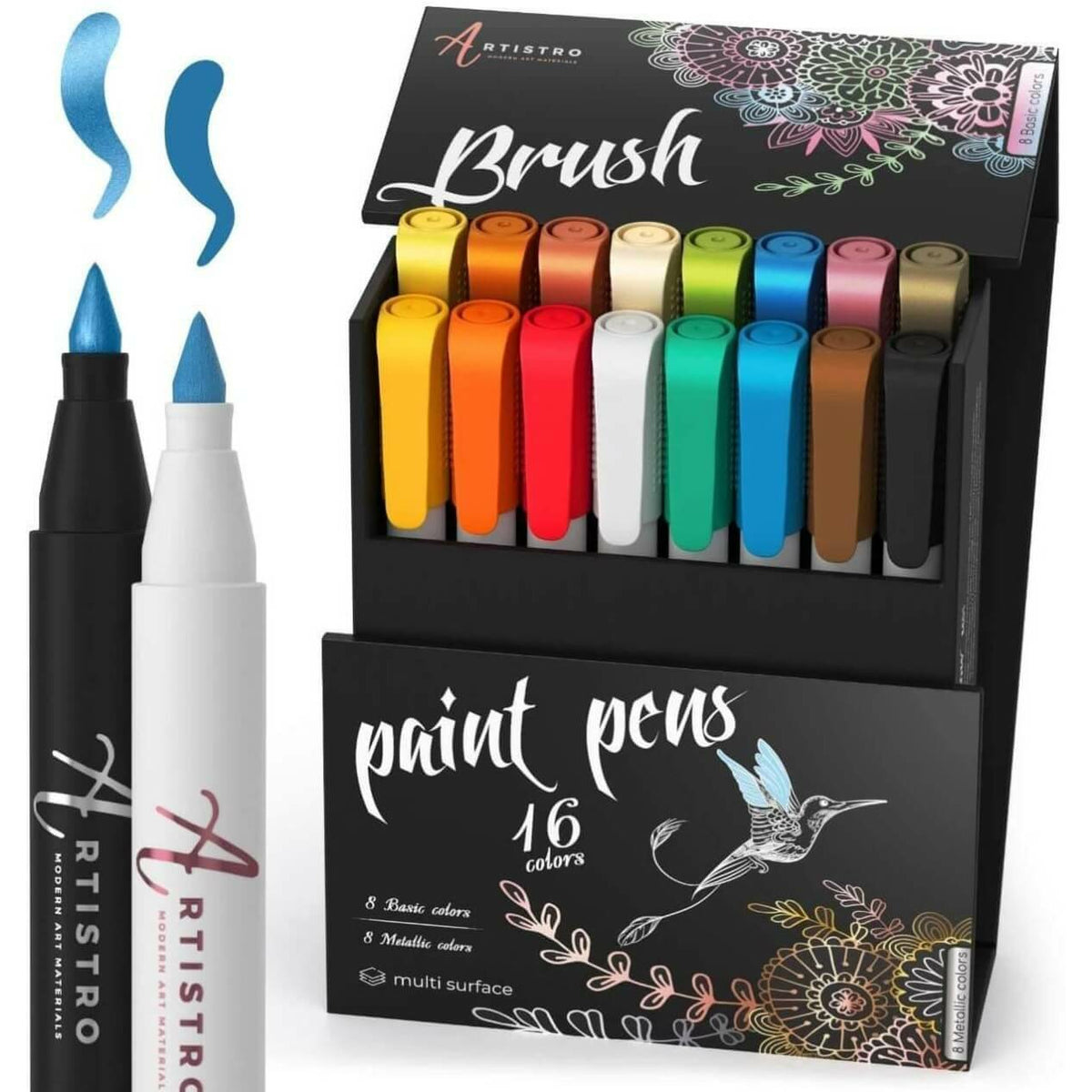product 16 paint brush tip markers - front view