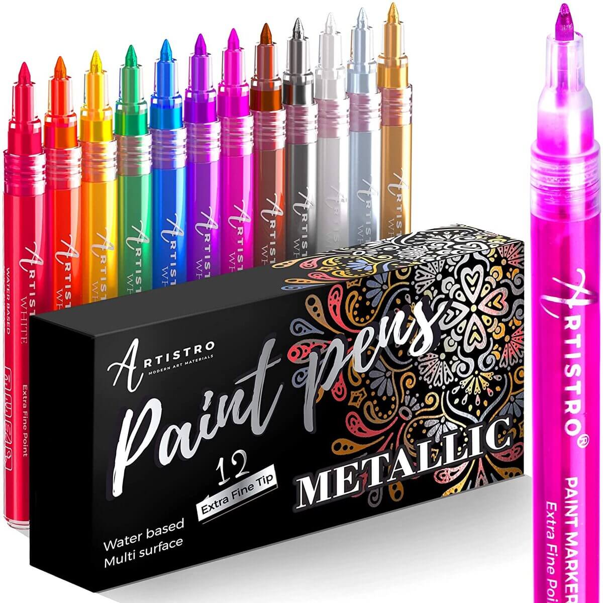 Buy JR.WHITE Metallic Markers Dual Tip, 12 Colors Metallic Paint