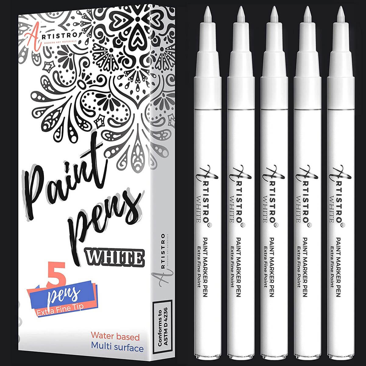 5 white extra-fine tip paint pens