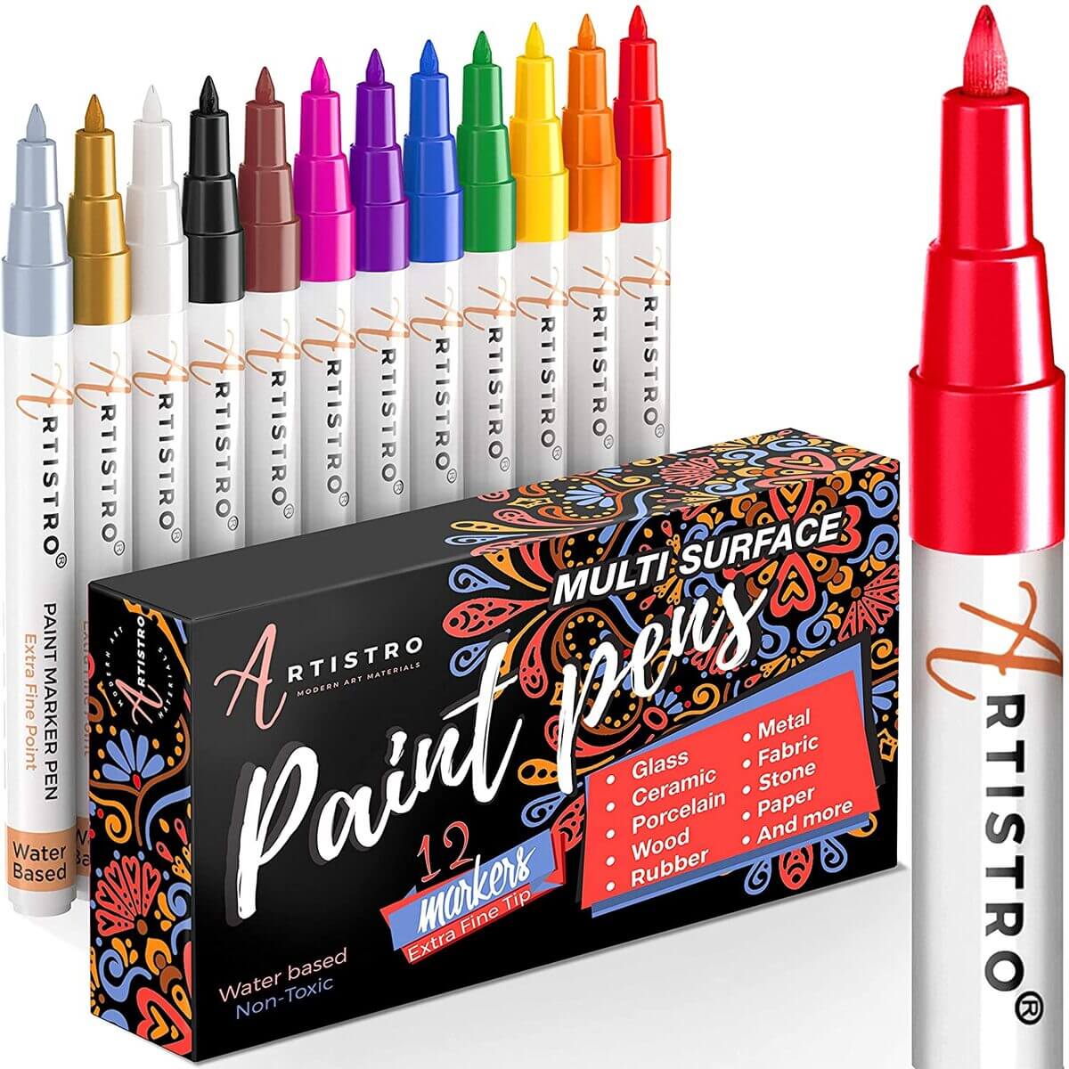 12 Extra Fine Tip paint pens - side view