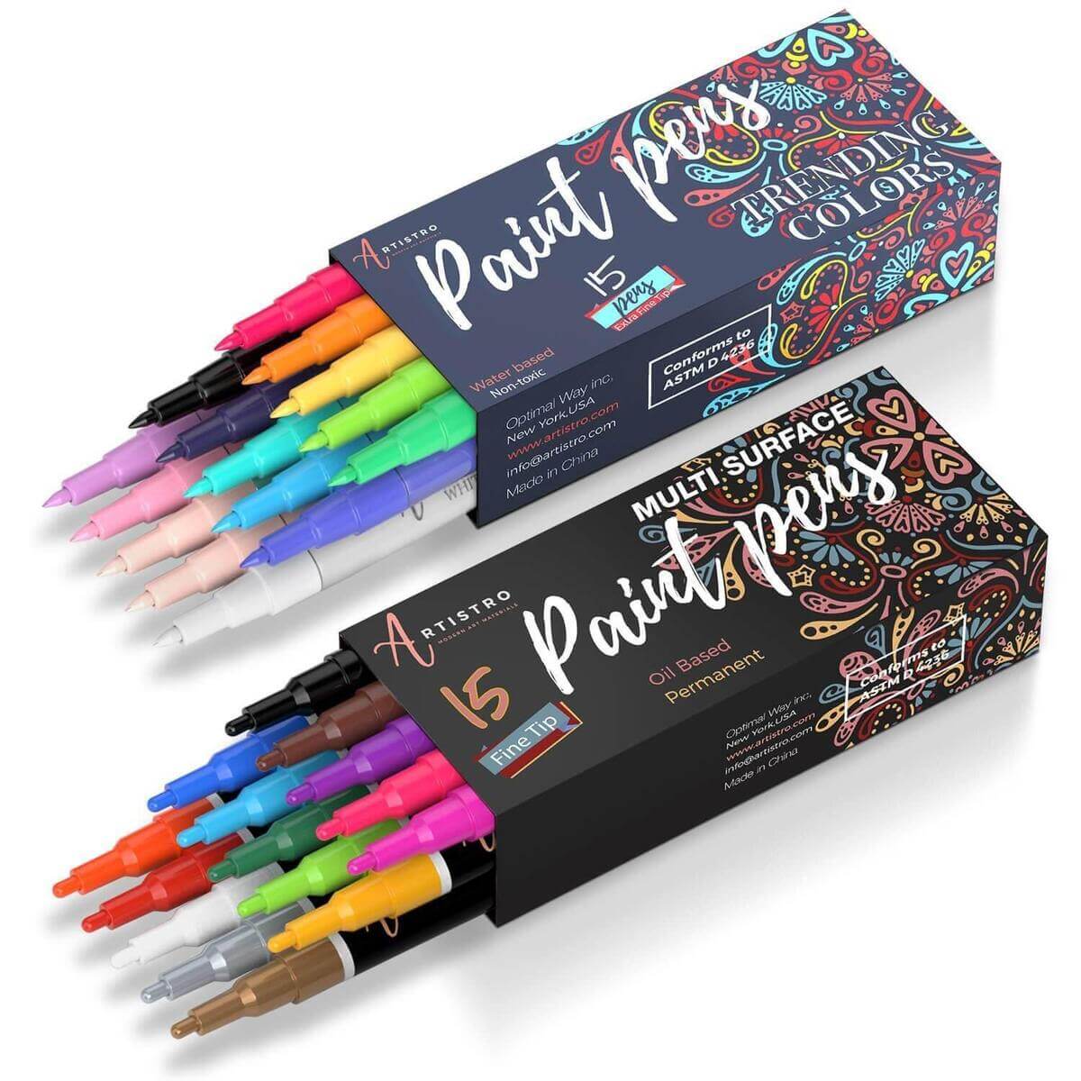 Artistro Acrylic Paint Pens For Fabric, Glass, Fine Tip, 30 colored paint  markers