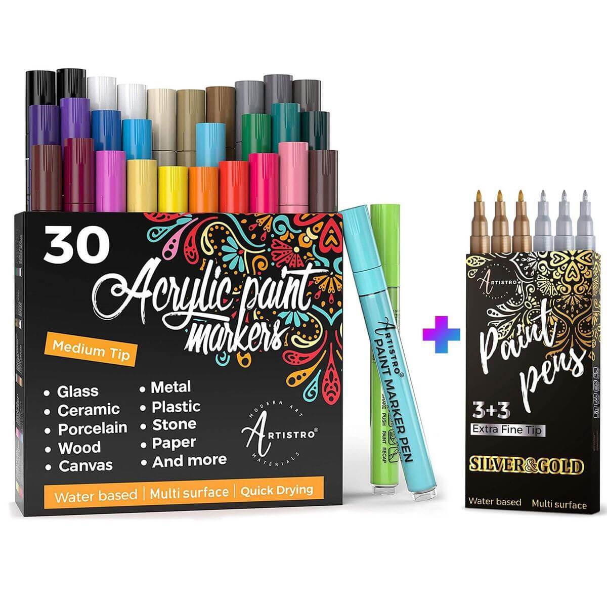 Art Paint Pens, Acrylic Paint Markers Extra-Fine and Round tip,36 Colors  Paint Markers for Rock,Wood,Metal,Glass,Canvas,Ceramic
