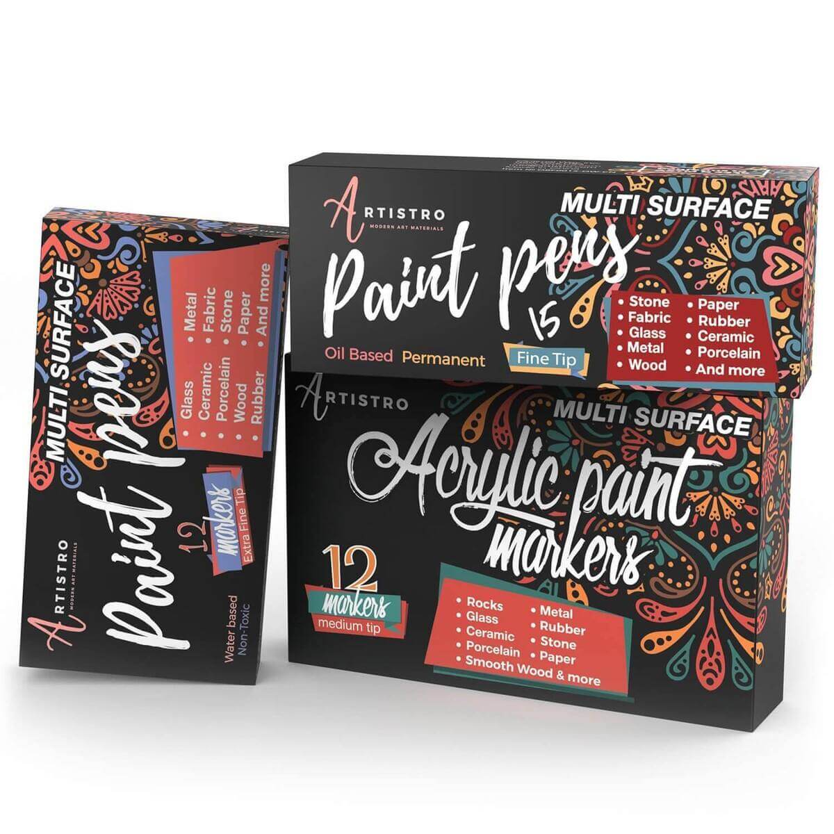 Paint Marker Set: 12 Extra Fine Tip and 12 Medium Tip Paint Pens