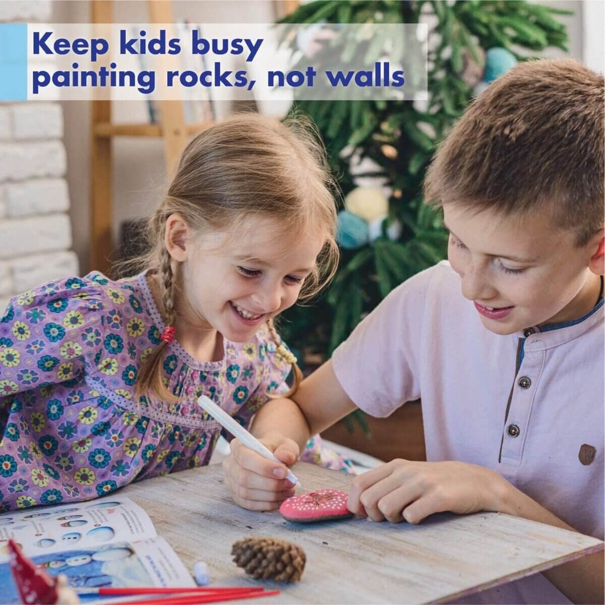  kids painting on rocks