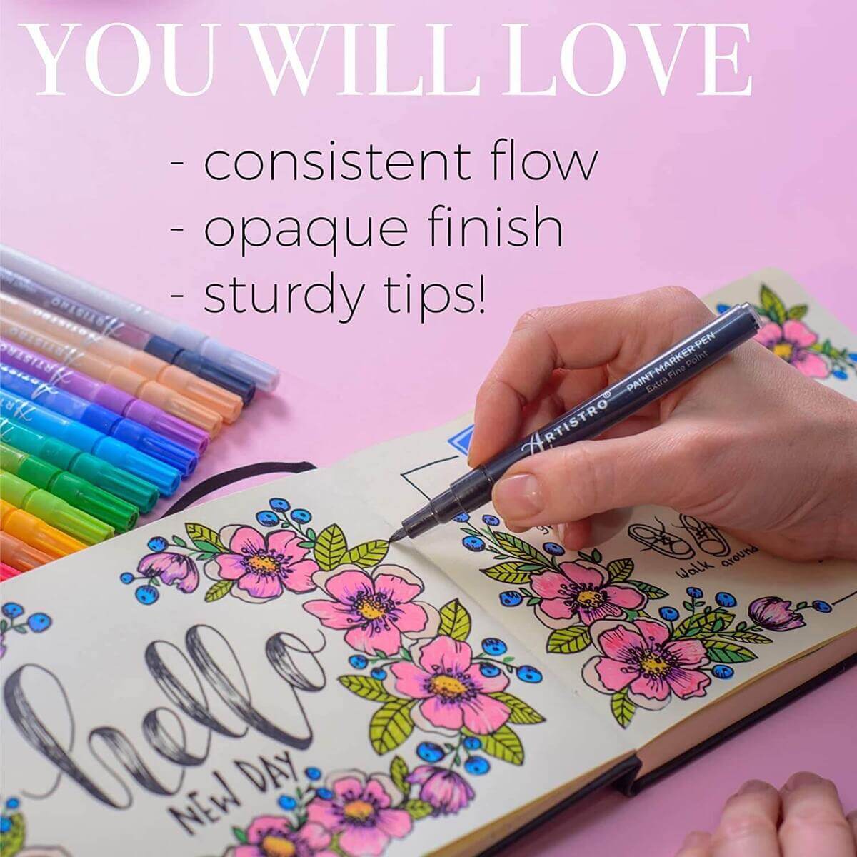 paint pens have consistent flow, opaque finish, sturdy tips