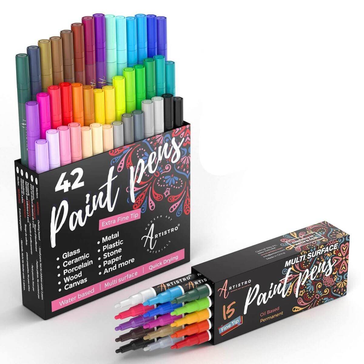 Artistro Extra Fine Tip Acrylic Art Supply Bundle: Multicolor & Black